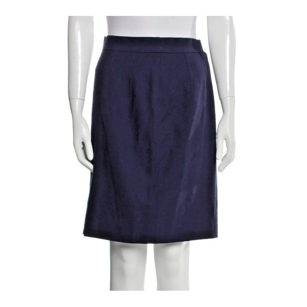 CELINE 100% Wool Blue Slim Knee Skirt FR42 US10 Zip Quiet Luxury Noisette